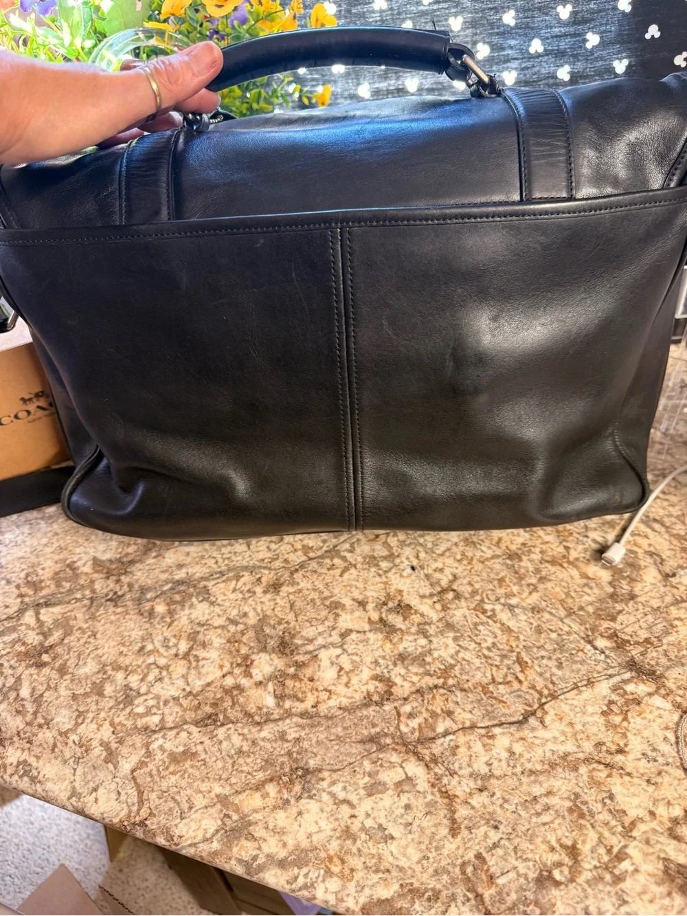 Coach Black Leather Messenger Bag with Buckle Straps